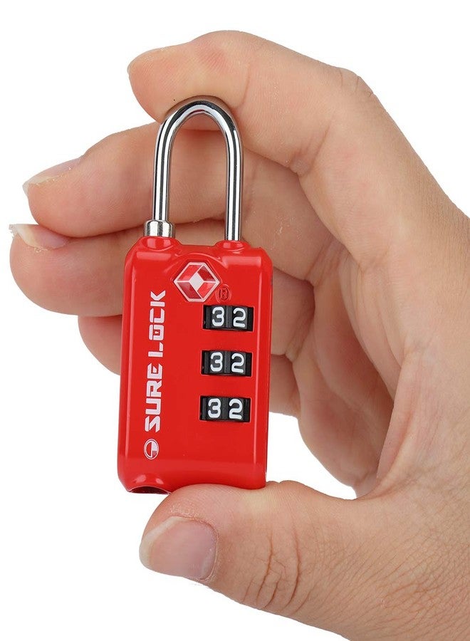 SURE LOCK TSA Approved 3 Digit Luggage Locks with Zinc Alloy Body and Hardened Steel Shackle to Lock Travel Suitcase (RED 2 Pack) - Image 5